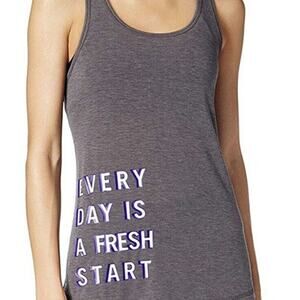 Ideology Women's Graphic Racerback Tank Top, Gray, Size XL. Yoga. Fresh Start